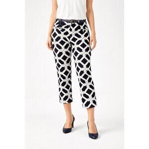 Tommy Hilfiger Cropped Pants Womens 14 Navy White Chain Print Stretch